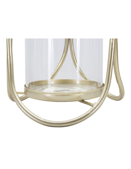 Photophore moderne chic Hauteur 21 cm en Métal Doré Verre Transparent Glox 