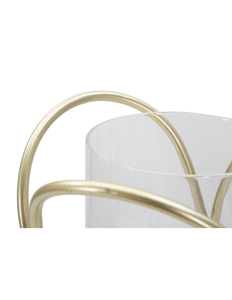 Photophore moderne chic Hauteur 21 cm en Métal Doré Verre Transparent Glox 