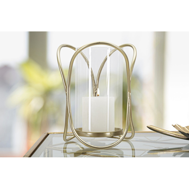 Photophore moderne chic Hauteur 21 cm en Métal Doré Verre Transparent Glox 