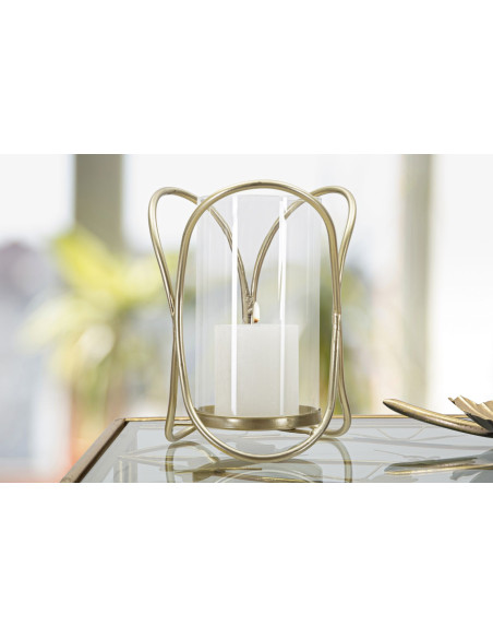 Photophore moderne chic Hauteur 21 cm en Métal Doré Verre Transparent Glox 