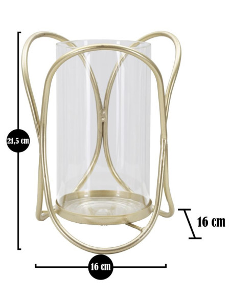 Photophore moderne chic Hauteur 21 cm en Métal Doré Verre Transparent Glox 