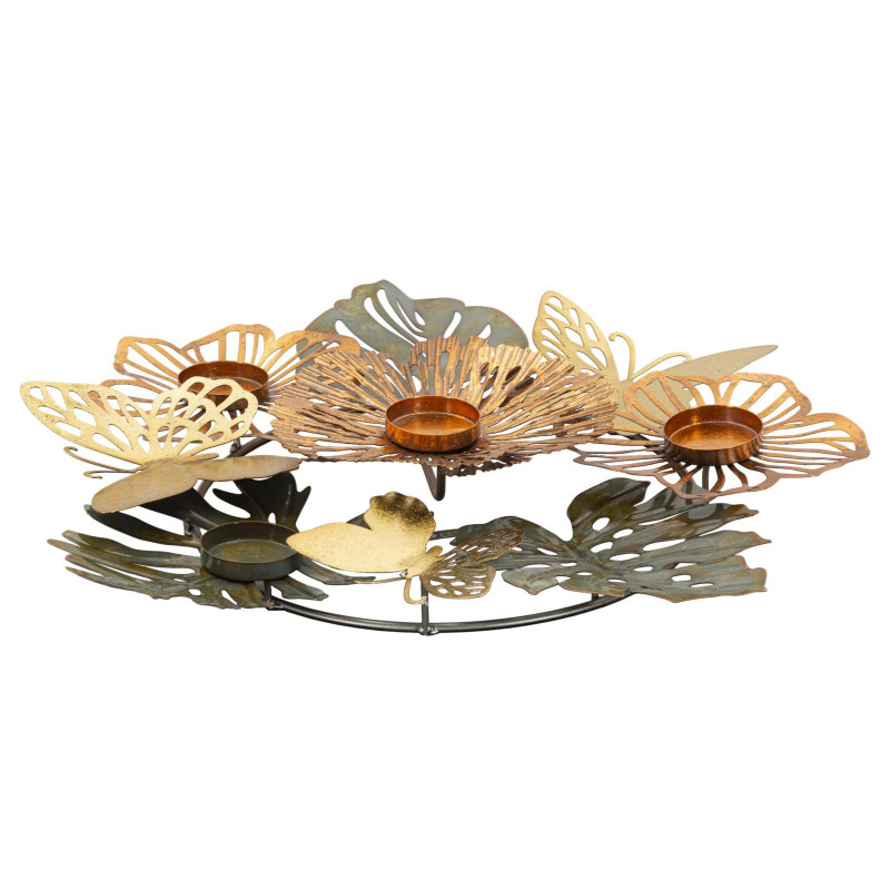 Grand Bougeoir original 3 bougies Papillons 45 cm en Métal Argenté Doré Cuivré Shine 