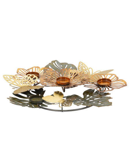 Grand Bougeoir original 3 bougies Papillons 45 cm en Métal Argenté Doré Cuivré Shine 