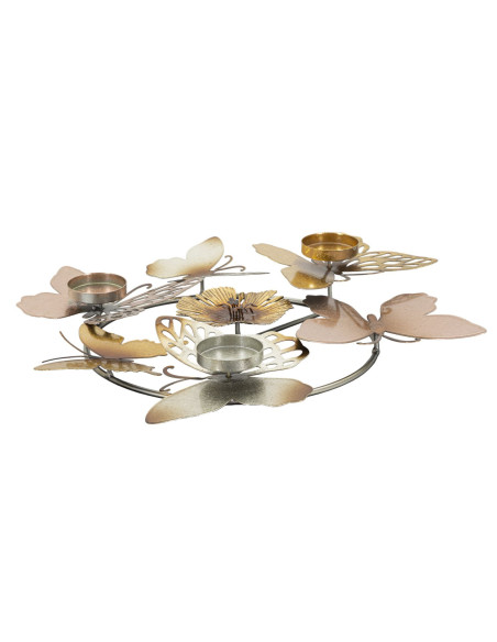 Bougeoir original 3 bougies Papillons 39 cm en Métal Argenté Doré Cuivré Shine 