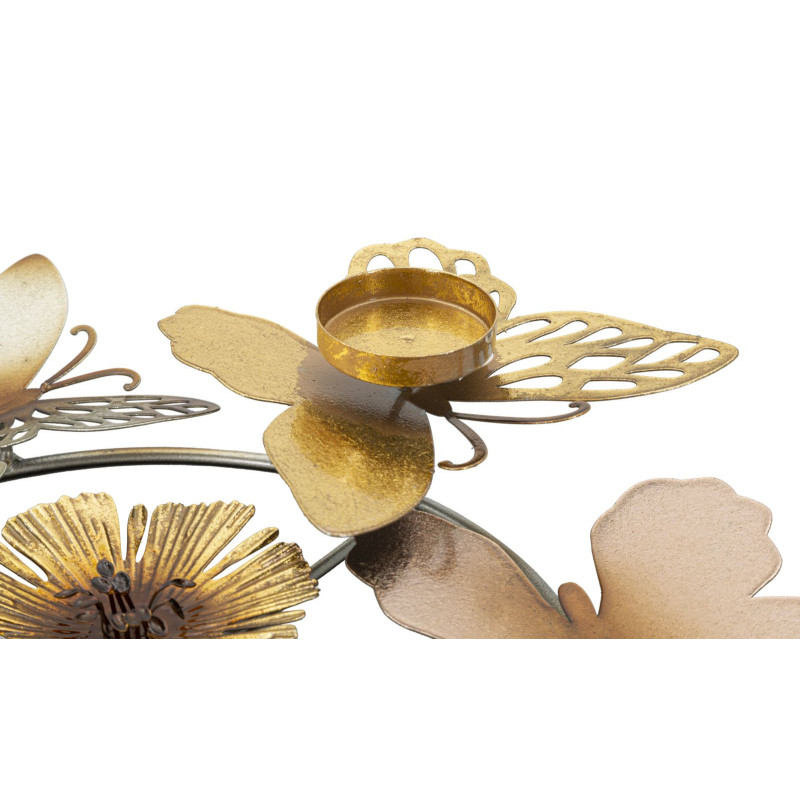 Bougeoir original 3 bougies Papillons 39 cm en Métal Argenté Doré Cuivré Shine 