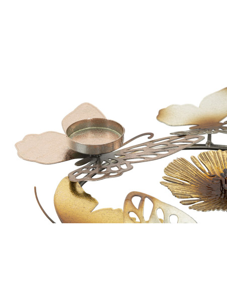 Bougeoir original 3 bougies Papillons 39 cm en Métal Argenté Doré Cuivré Shine 