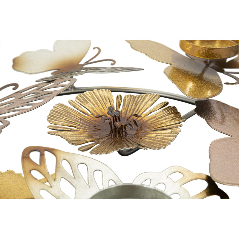 Bougeoir original 3 bougies Papillons 39 cm en Métal Argenté Doré Cuivré Shine 