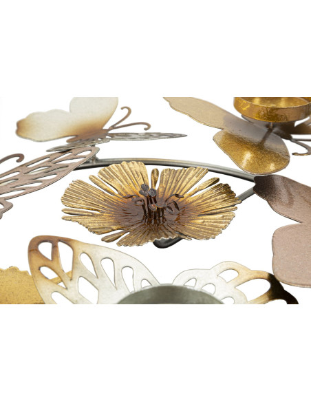 Bougeoir original 3 bougies Papillons 39 cm en Métal Argenté Doré Cuivré Shine 