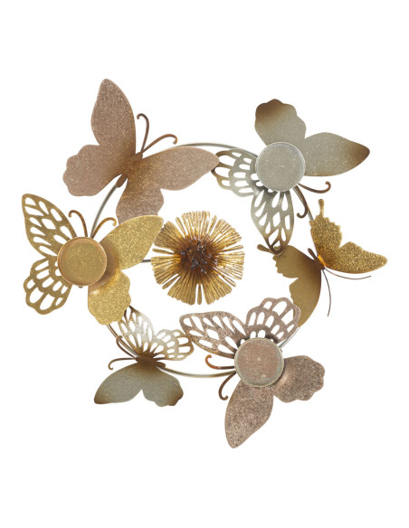 Bougeoir original 3 bougies Papillons 39 cm en Métal Argenté Doré Cuivré Shine 