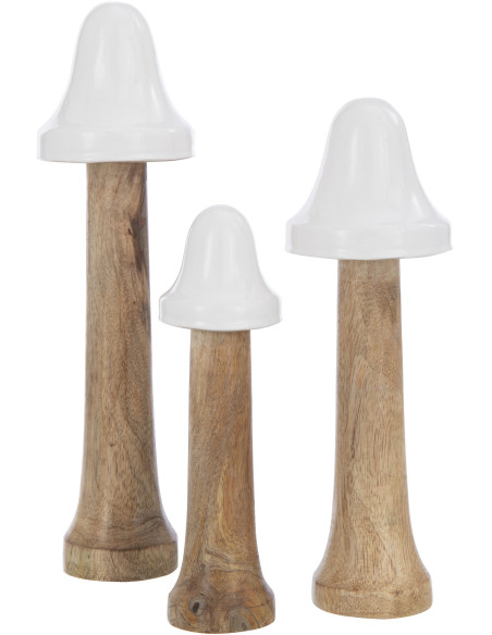 Champignon décoratif Foresto en Bois de manguier Blanc Naturel (Lot de 3) - 1