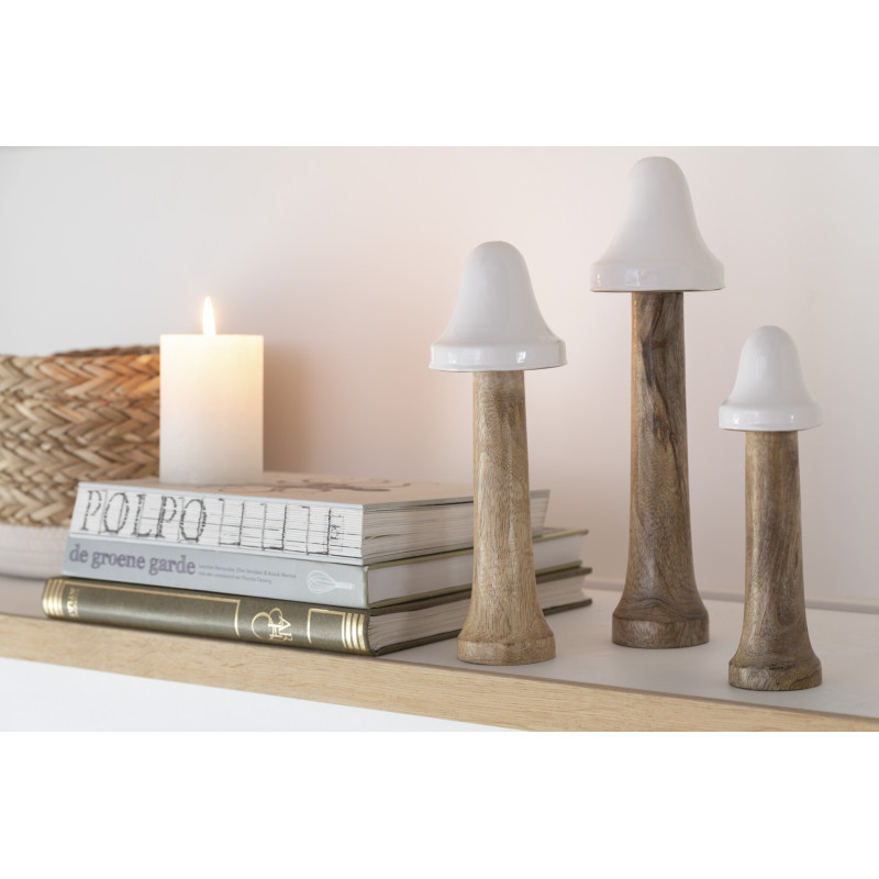 Champignon décoratif Foresto en Bois de manguier Blanc Naturel (Lot de 3) - 2