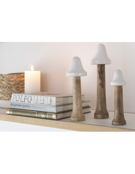 Champignon décoratif Foresto en Bois de manguier Blanc Naturel (Lot de 3) - 2