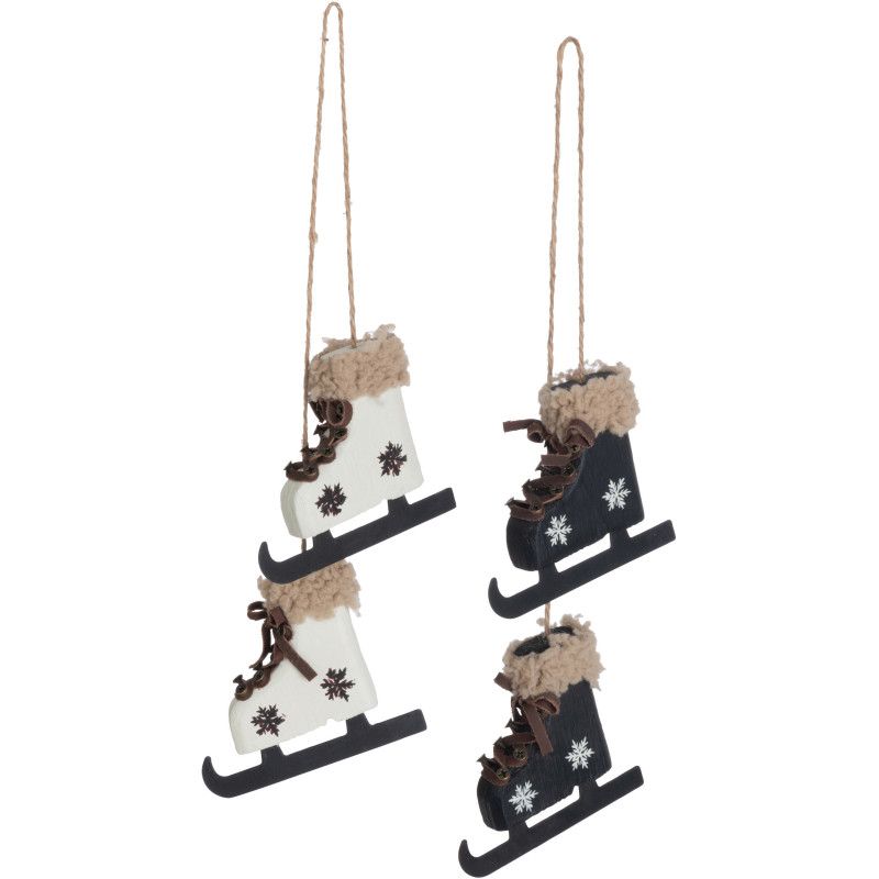 Suspension de Noël Patins à glace Hauteur 10 cm en Métal Blanc Noir (Lot de 2) - 1