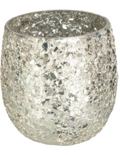 Photophore Rond Sparkle Diamètre 9 cm en Verre Doré Effet paillettes - 1