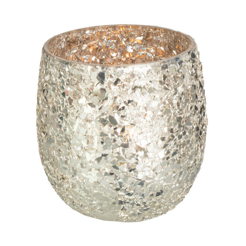 Photophore Rond Sparkle Diamètre 9 cm en Verre Doré Effet paillettes - 2