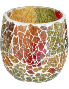 Photophore Rond Sunset Diamètre 9 cm en Verre Orange Motif mosaïque - 1