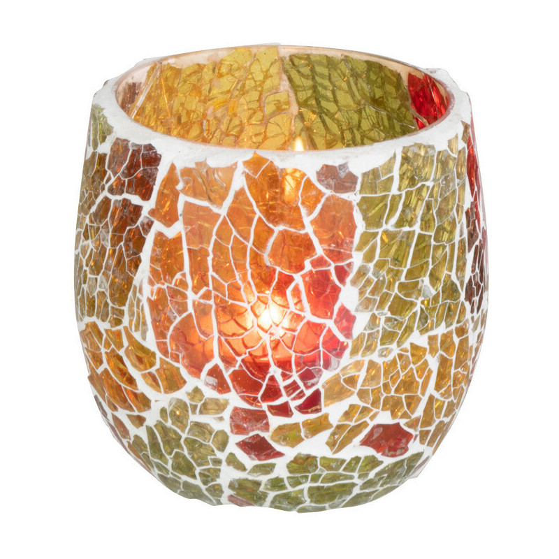 Photophore Rond Sunset Diamètre 9 cm en Verre Orange Motif mosaïque - 2