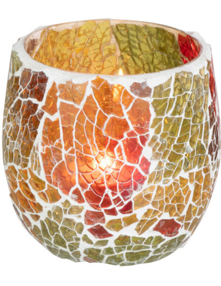 Photophore Rond Sunset Diamètre 9 cm en Verre Orange Motif mosaïque - 2