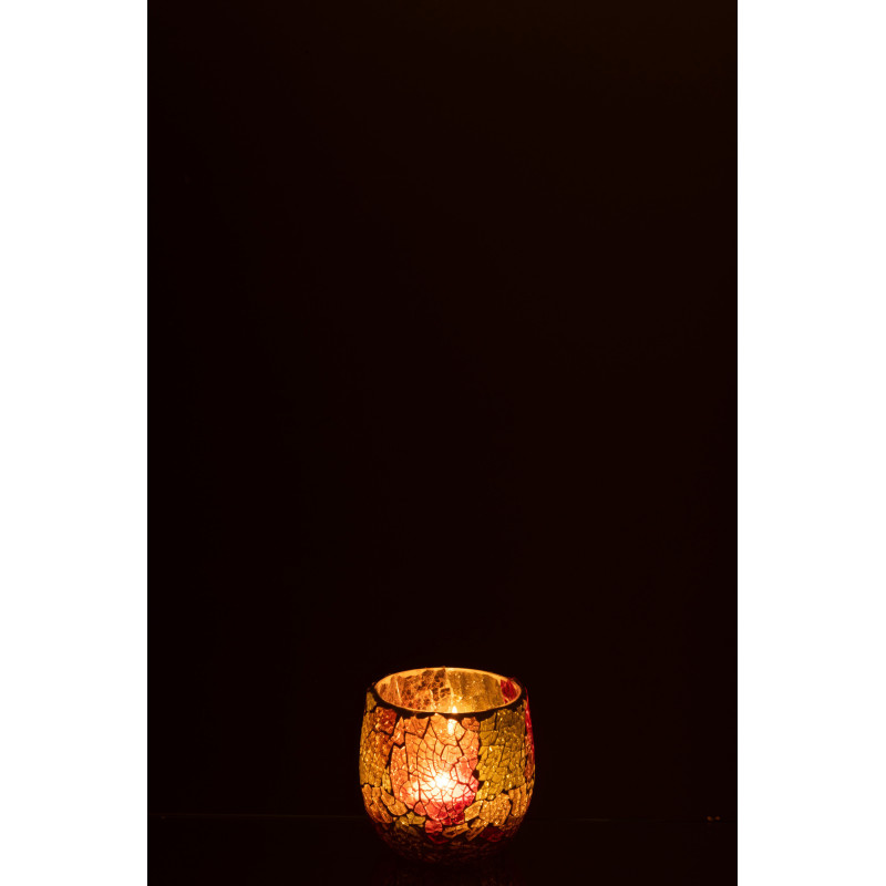 Photophore Rond Sunset Diamètre 9 cm en Verre Orange Motif mosaïque - 3