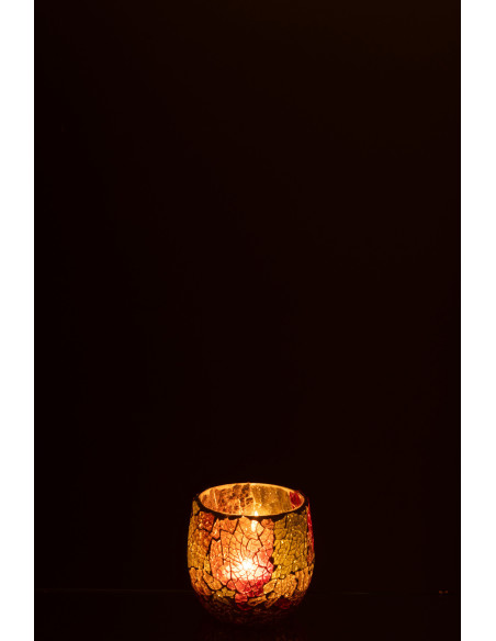 Photophore Rond Sunset Diamètre 9 cm en Verre Orange Motif mosaïque - 3