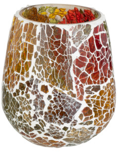 Photophore Ovale Sunset Diamètre 10 cm en Verre Orange Motif mosaïque - 1