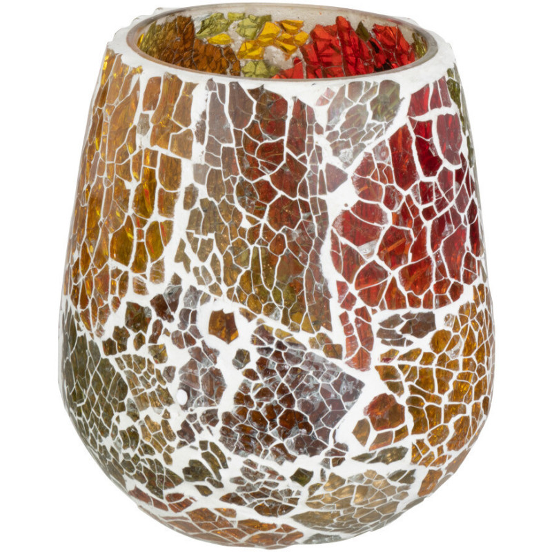 Photophore Ovale Sunset Diamètre 10 cm en Verre Orange Motif mosaïque - 1