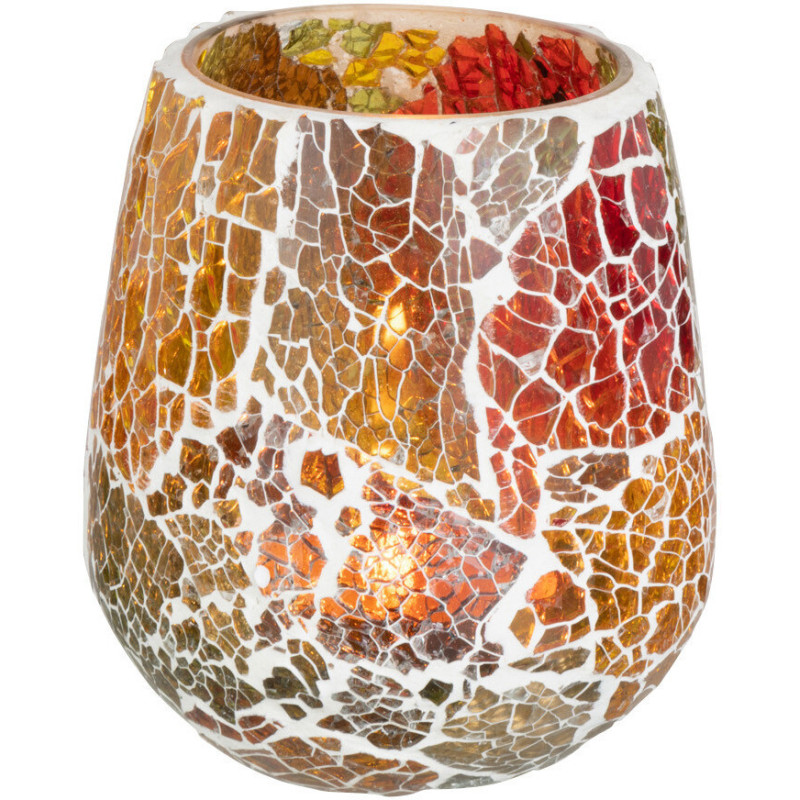 Photophore Ovale Sunset Diamètre 10 cm en Verre Orange Motif mosaïque - 2