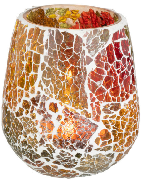 Photophore Ovale Sunset Diamètre 10 cm en Verre Orange Motif mosaïque - 2