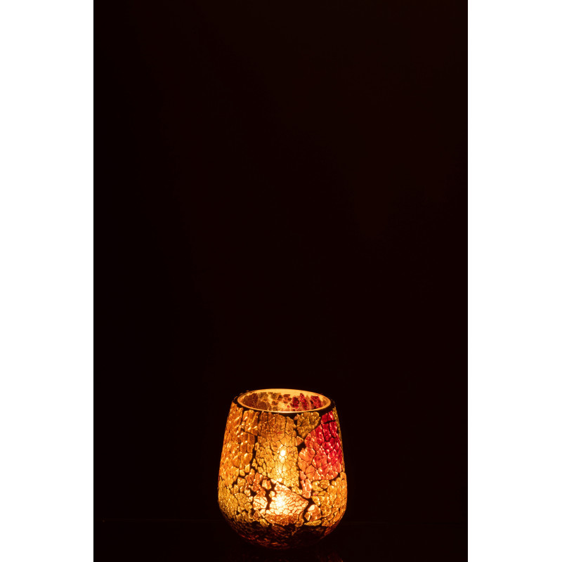 Photophore Ovale Sunset Diamètre 10 cm en Verre Orange Motif mosaïque - 3