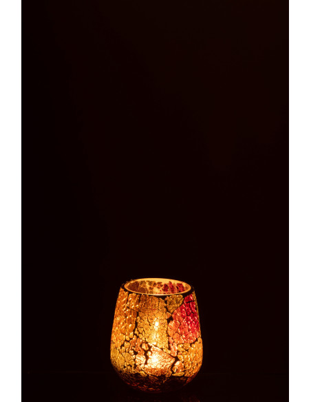 Photophore Ovale Sunset Diamètre 10 cm en Verre Orange Motif mosaïque - 3