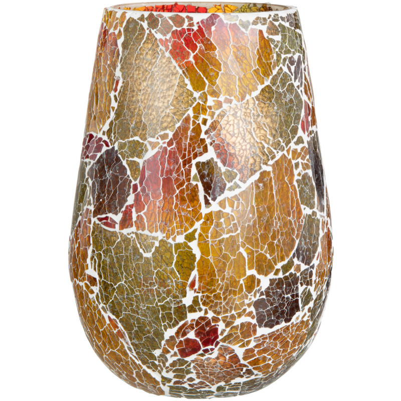 Photophore Ovale Sunset Diamètre 15 cm en Verre Orange Motif mosaïque - 1