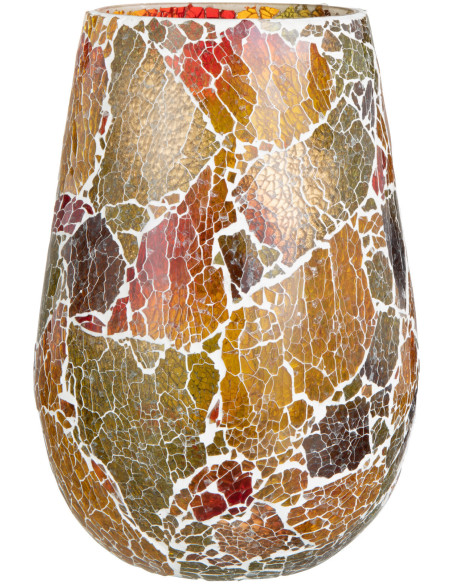 Photophore Ovale Sunset Diamètre 15 cm en Verre Orange Motif mosaïque - 1