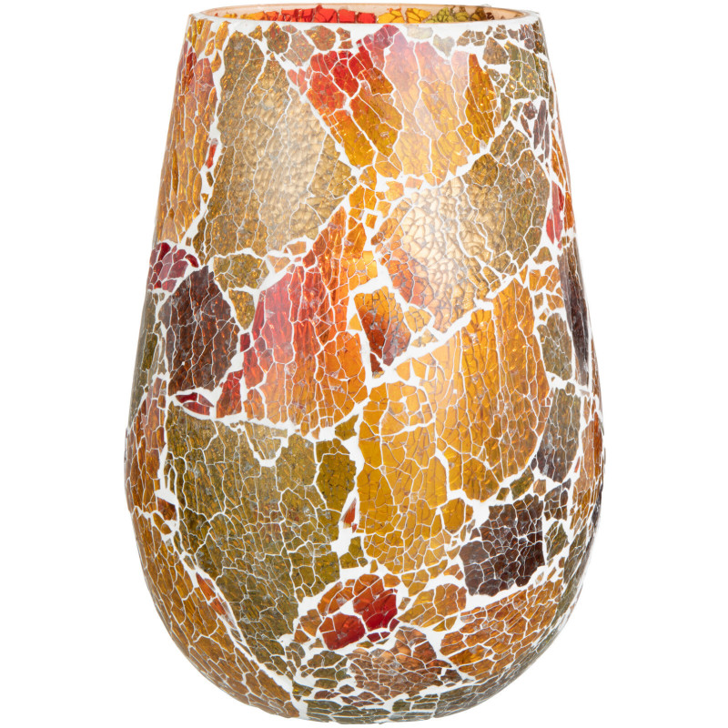 Photophore Ovale Sunset Diamètre 15 cm en Verre Orange Motif mosaïque - 2