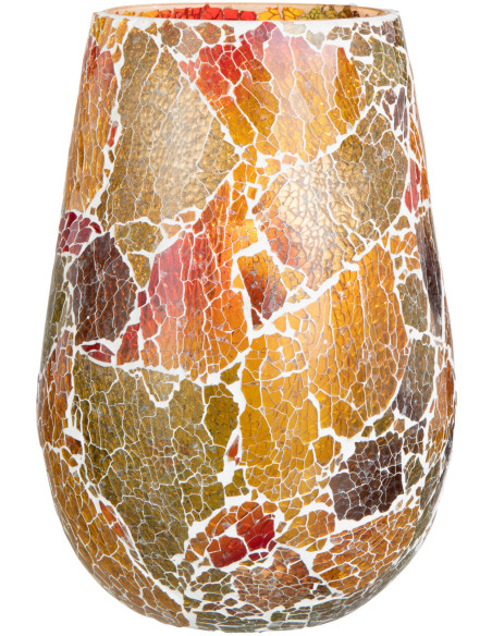 Photophore Ovale Sunset Diamètre 15 cm en Verre Orange Motif mosaïque - 2