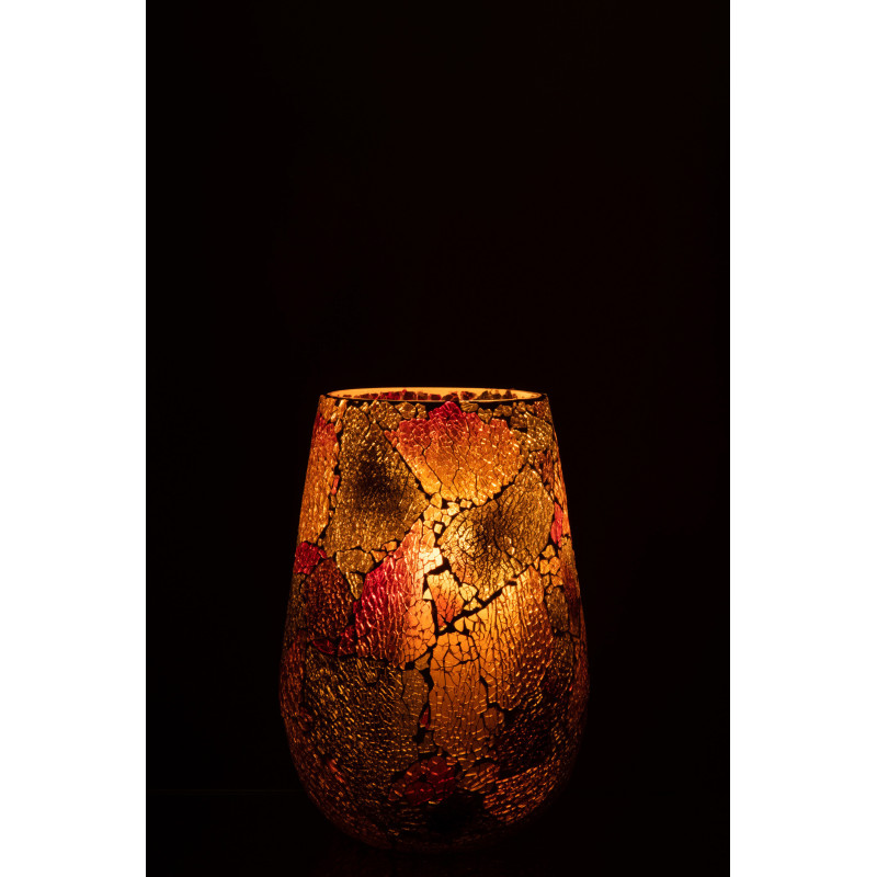 Photophore Ovale Sunset Diamètre 15 cm en Verre Orange Motif mosaïque - 3