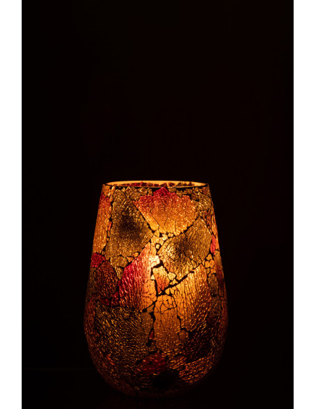 Photophore Ovale Sunset Diamètre 15 cm en Verre Orange Motif mosaïque - 3