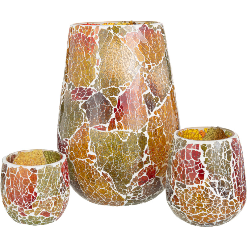 Photophore Ovale Sunset Diamètre 15 cm en Verre Orange Motif mosaïque - 4