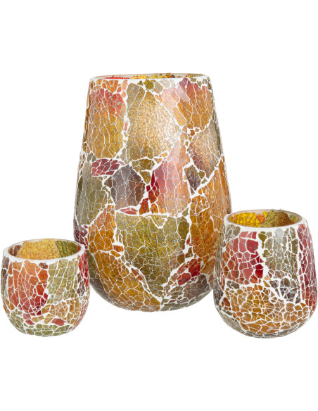 Photophore Ovale Sunset Diamètre 15 cm en Verre Orange Motif mosaïque - 4