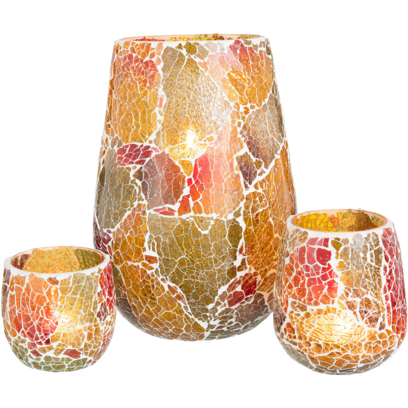 Photophore Ovale Sunset Diamètre 15 cm en Verre Orange Motif mosaïque - 5