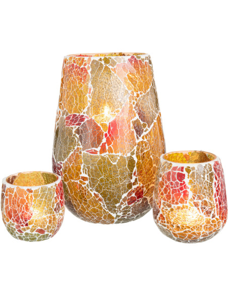 Photophore Ovale Sunset Diamètre 15 cm en Verre Orange Motif mosaïque - 5