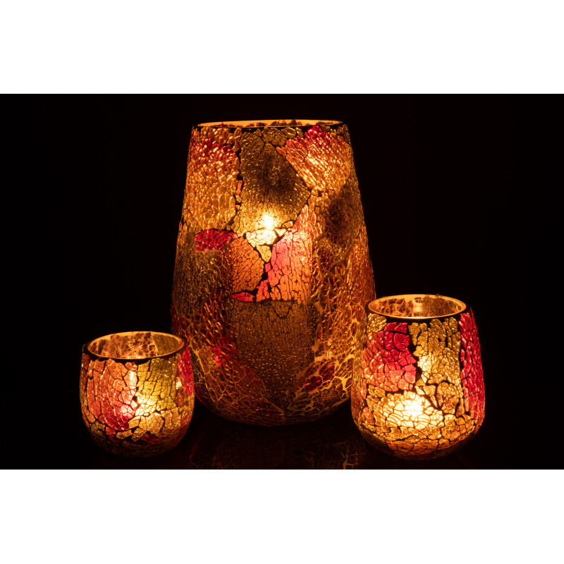 Photophore Ovale Sunset Diamètre 15 cm en Verre Orange Motif mosaïque - 6