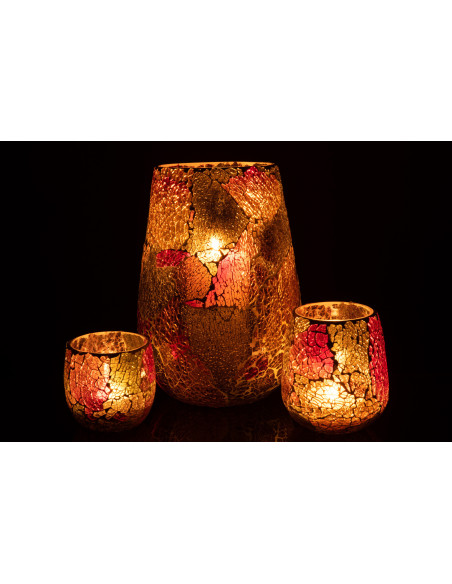 Photophore Ovale Sunset Diamètre 15 cm en Verre Orange Motif mosaïque - 6