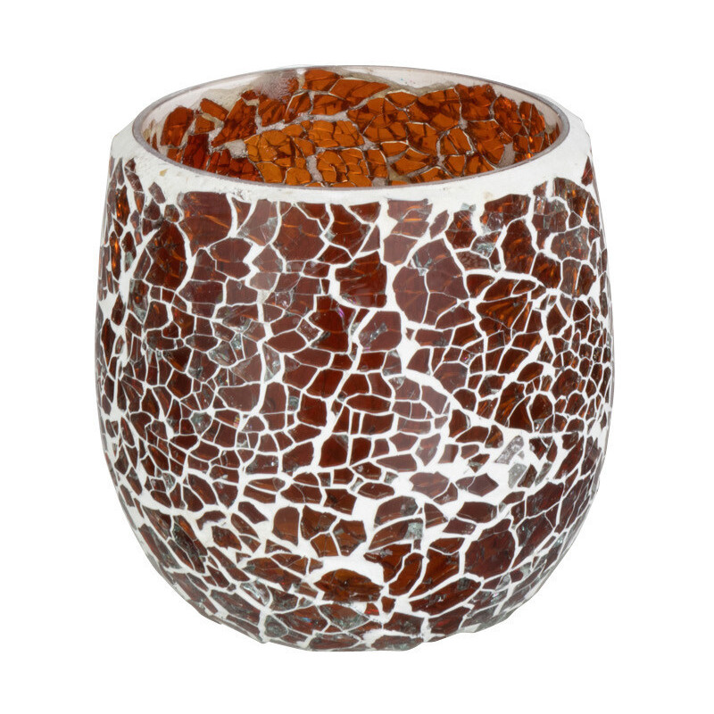 Photophore Rond Ali Diamètre 9 cm en Verre Marron Motif mosaïque - 1