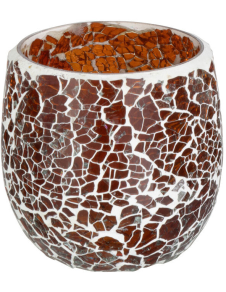 Photophore Rond Ali Diamètre 9 cm en Verre Marron Motif mosaïque - 1