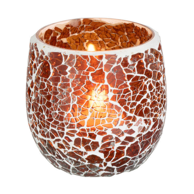 Photophore Rond Ali Diamètre 9 cm en Verre Marron Motif mosaïque - 2