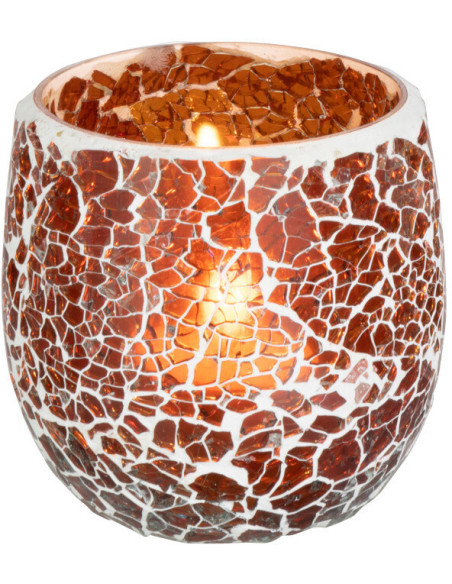 Photophore Rond Ali Diamètre 9 cm en Verre Marron Motif mosaïque - 2