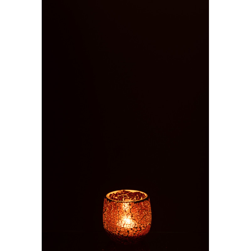 Photophore Rond Ali Diamètre 9 cm en Verre Marron Motif mosaïque - 3