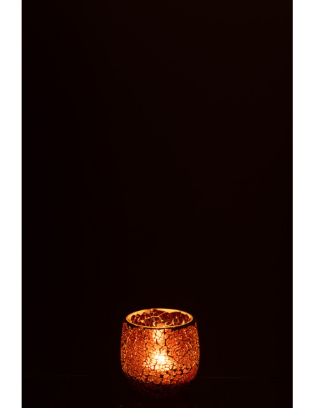 Photophore Rond Ali Diamètre 9 cm en Verre Marron Motif mosaïque - 3