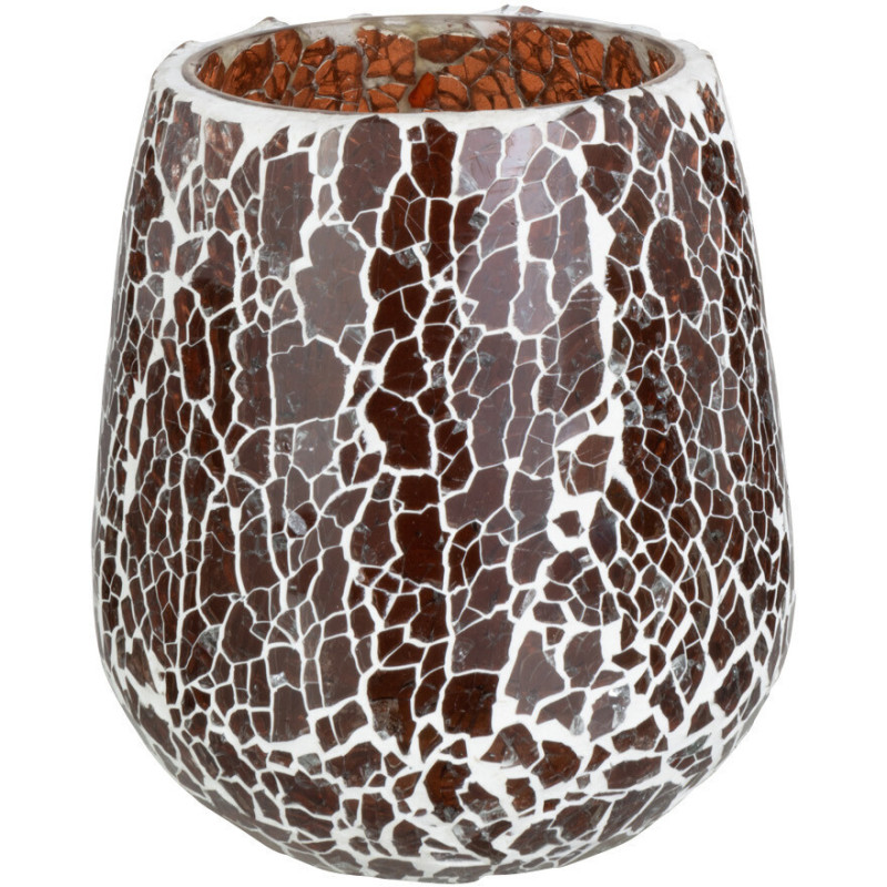 Photophore Ovale Ali Diamètre 10 cm en Verre Marron Motif mosaïque - 1