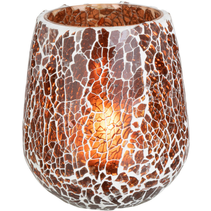 Photophore Ovale Ali Diamètre 10 cm en Verre Marron Motif mosaïque - 2